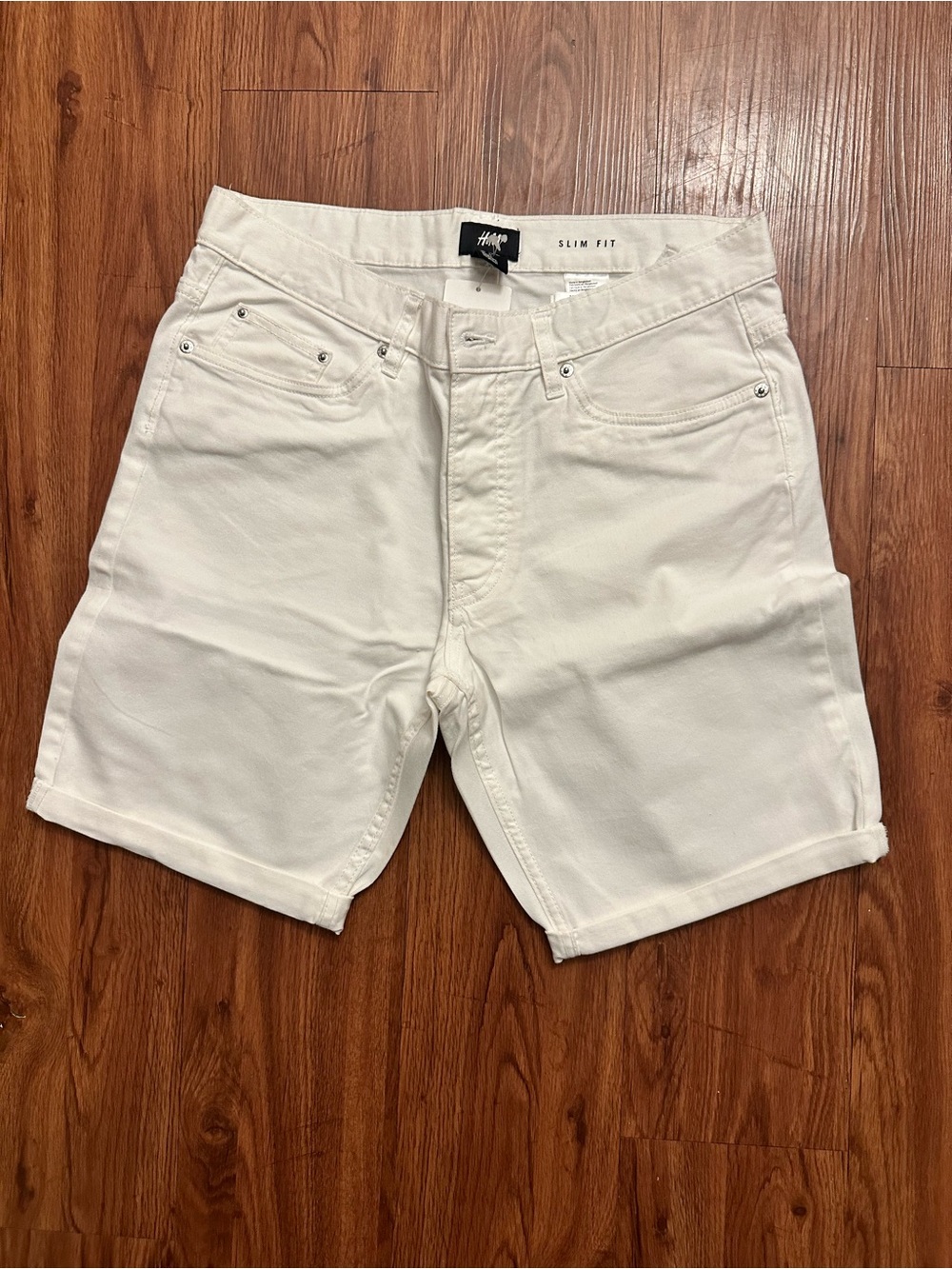 H&M Slim Fit White Men's Denim Shorts